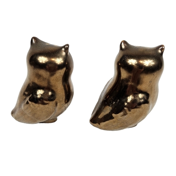 Bronze Porcelain Owl Couple‎ Salt & Pepper Shakers Set of 2 R4 - Picture 5 of 8